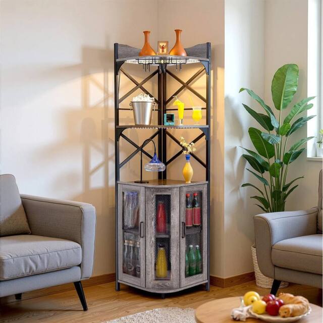 EONLION Grey 5-Tier Industrial Corner Wine Cabinet Storage - Size: 100 cm - image 1