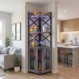 EONLION Grey 5-Tier Industrial Corner Wine Cabinet Storage - Size: 100 cm - thumbnail 4