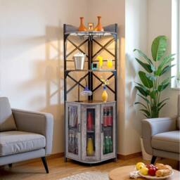 EONLION Grey 5-Tier Industrial Corner Wine Cabinet Storage - Size: 100 cm