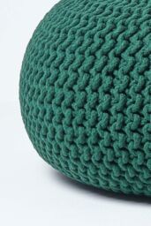 Homescapes Large Round Cotton Knitted Pouffe Footstool in Dark Green - thumbnail 4