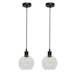 First Choice Lighting Set of 2 Barnum - Clear Glass Globe Black Retro Pendant Fittings - thumbnail 1