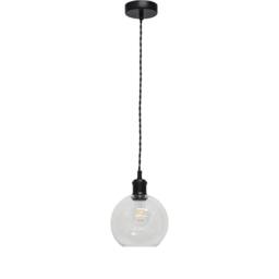 First Choice Lighting Set of 2 Barnum - Clear Glass Globe Black Retro Pendant Fittings - thumbnail 2