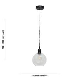 First Choice Lighting Set of 2 Barnum - Clear Glass Globe Black Retro Pendant Fittings - thumbnail 6