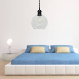 First Choice Lighting Set of 2 Barnum - Clear Glass Globe Black Retro Pendant Fittings - thumbnail 4