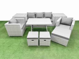 Fimous 10 Pieces Outdoor PE Rattan Sofa Armchair Set with 2 Side Tables in Light Grey - thumbnail 2