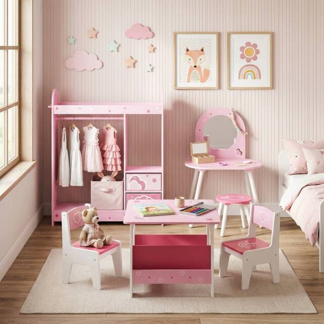 AIYAPLAY 5-Piece Kids Bedroom Set with Rounded Edges for Nursery, Pink - image 1