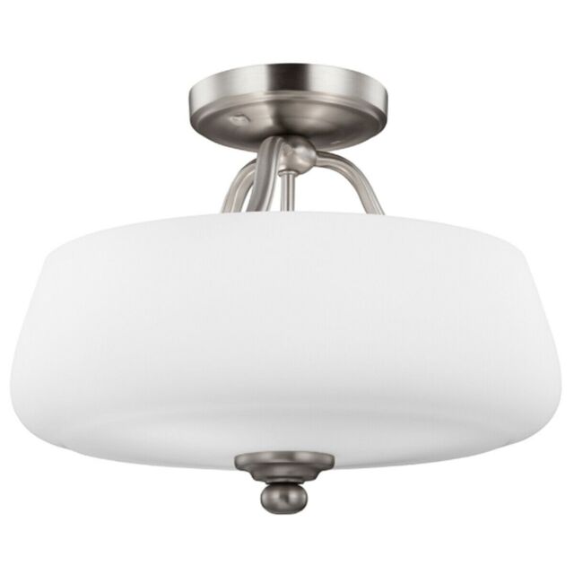 Loops 3 Bulb Semi Flush Light Opal Etched Glass Shade Satin Nickel LED E27 60W in Metallics