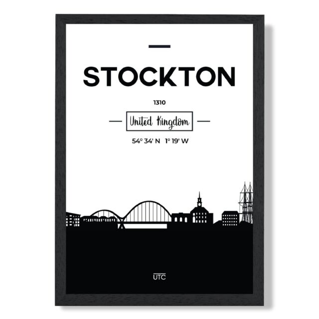 ARTZE Stockton Black & White City Skyline Framed Print SIZE: A2 with Black Frame - Size: A4 - image 1