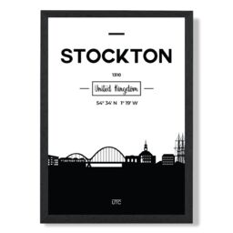 ARTZE Stockton Black & White City Skyline Framed Print SIZE: A2 with Black Frame - Size: A4 - thumbnail 1