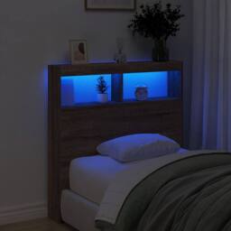 Berkfield Home Headboard Cabinet with LED Brown Oak 100x17x102 cm - Size: 100 x 17 x 102 cm - thumbnail 4