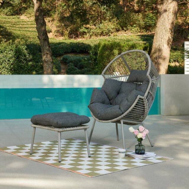 Home Detail Antigua Egg Chair with Footstool in Grey - image 1