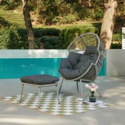 Home Detail Antigua Egg Chair with Footstool in Grey - thumbnail 1