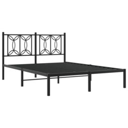 Berkfield Home Metal Bed Frame without Mattress with Headboard Black 135x190cm - Size: 135x190 cm - thumbnail 3