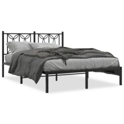Berkfield Home Metal Bed Frame without Mattress with Headboard Black 135x190cm - Size: 135x190 cm - thumbnail 2