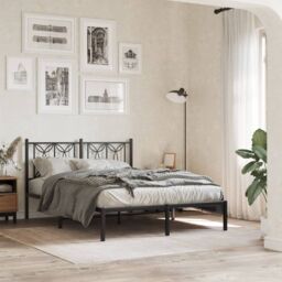 Berkfield Home Metal Bed Frame without Mattress with Headboard Black 135x190cm - Size: 135x190 cm - thumbnail 1