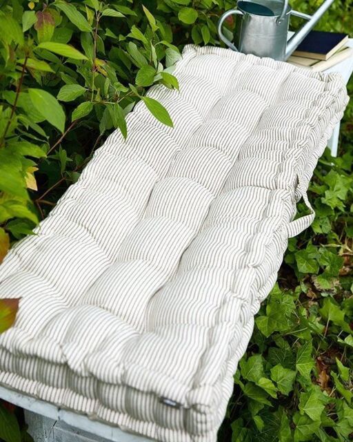 Mocha Cotton Ticking Stripe Indoor Outdoor Garden Bench Cushion (L)112cm x (W)44cm
