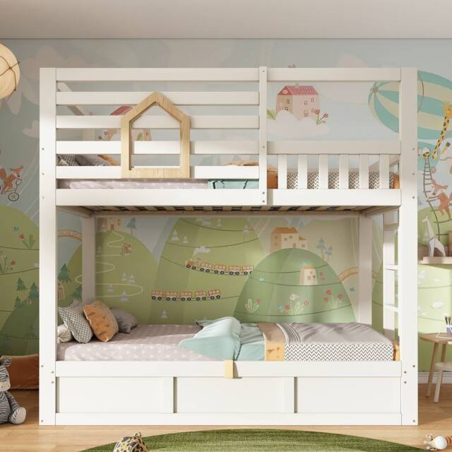 Merax White Kids Bunk Bed 3FT Wooden Cabin Bed with Hydraulic Storage - Size: Single - image 1