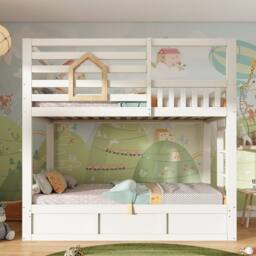 Merax White Kids Bunk Bed 3FT Wooden Cabin Bed with Hydraulic Storage - Size: Single - thumbnail 1