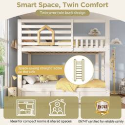 Merax White Kids Bunk Bed 3FT Wooden Cabin Bed with Hydraulic Storage - Size: Single - thumbnail 3