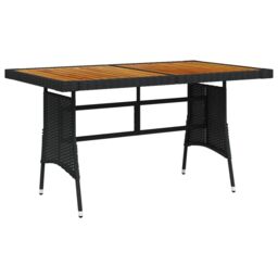 Berkfield Home Garden Table Black 130x70x72 cm Poly Rattan & Solid Acacia Wood - Size: 130 x 70 x 72 cm