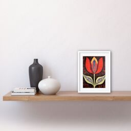 "Artery8 Wall Art Print A Single Tulip Flower Batik Style Pattern Folk Artwork Framed 9X7 Inch in White - Size: W7"" x H9""" - thumbnail 2