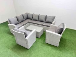 Fimous 8 Seater Garden Outdoor PE Rattan Furniture Set with 2 Chair in Light Grey - thumbnail 2