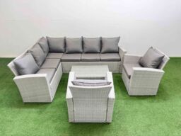 Fimous 8 Seater Garden Outdoor PE Rattan Furniture Set with 2 Chair in Light Grey - thumbnail 1