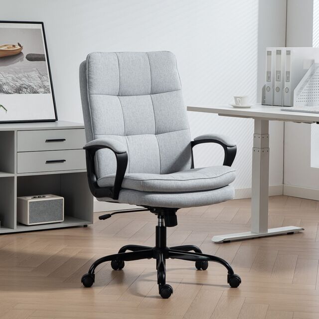 HOMCOM Fabric Office Chair, Computer Desk Chair for Home, Light Grey - image 1