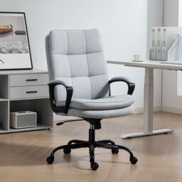 HOMCOM Fabric Office Chair, Computer Desk Chair for Home, Light Grey - thumbnail 1