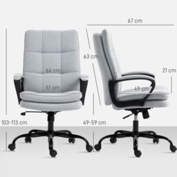 HOMCOM Fabric Office Chair, Computer Desk Chair for Home, Light Grey - thumbnail 3