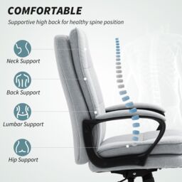 HOMCOM Fabric Office Chair, Computer Desk Chair for Home, Light Grey - thumbnail 4