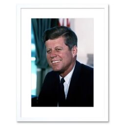 "Artery8 Wall Art Print US President John F Kennedy Portrait Photo Artwork Framed 9X7 Inch in White - Size: W7"" x H9""" - thumbnail 1