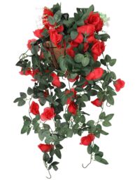 Neel Blue 110cm Artificial Rose Garland Vine Hanging Silk Garland, 18 Flowers in Red