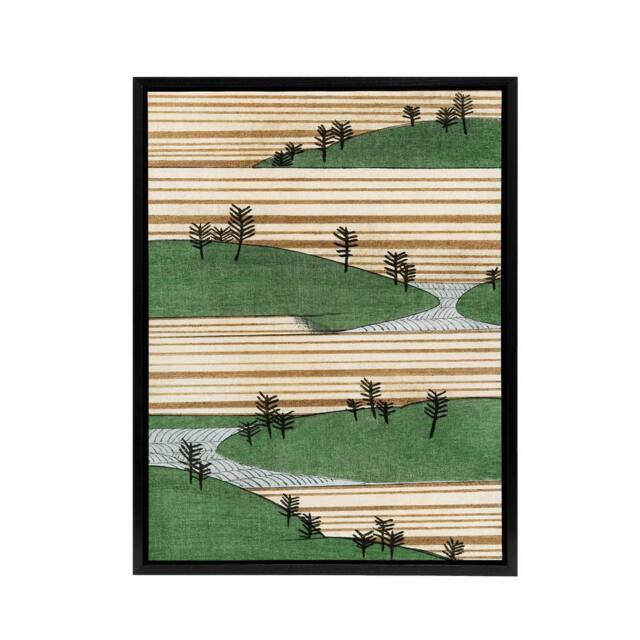"Artery8 Landscape With Hills Pattern Framed Canvas Wall Art Print Bijutsukai in Green - Size: W12"" x H16""" - image 1