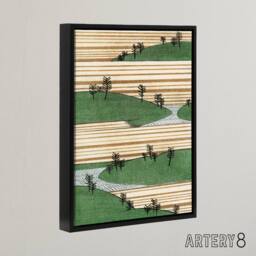 "Artery8 Landscape With Hills Pattern Framed Canvas Wall Art Print Bijutsukai in Green - Size: W12"" x H16""" - thumbnail 2
