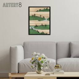 "Artery8 Landscape With Hills Pattern Framed Canvas Wall Art Print Bijutsukai in Green - Size: W12"" x H16""" - thumbnail 3
