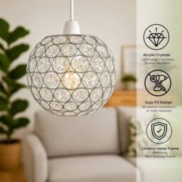 EONLION Crystal Acrylic Light Shade Ball Pendant in Silver - thumbnail 4