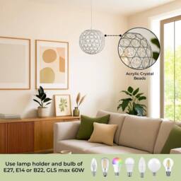 EONLION Crystal Acrylic Light Shade Ball Pendant in Silver - thumbnail 5