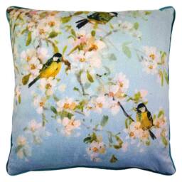 Fletcher Prentice Song Birds & Apple Blossom Filled Cushion in Bright Blue - thumbnail 1