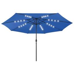 Berkfield Home Outdoor Parasol with LED Lights & Metal Pole 400 cm Azure Blue - thumbnail 3