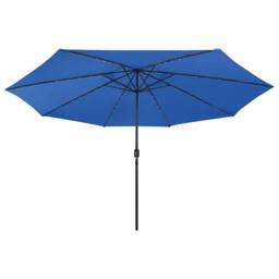 Berkfield Home Outdoor Parasol with LED Lights & Metal Pole 400 cm Azure Blue - thumbnail 1