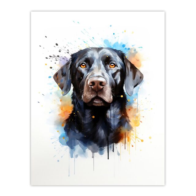"Artery8 Wall Art Print Black Labrador Lovers Gift Watercolour Pet Portrait Painting Artwork Poster - Size: W24"" x H32""" - image 1