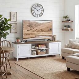 HOMCOM Farmhouse TV Unit for TVs up to 42 Inch, Entertainment Centre, White
