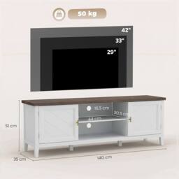 HOMCOM Farmhouse TV Unit for TVs up to 42 Inch, Entertainment Centre, White - thumbnail 3