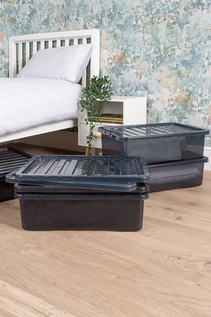 Wham Crystal 5 x 32L Stackable Plastic Storage Boxes with Lids in Black - image 1