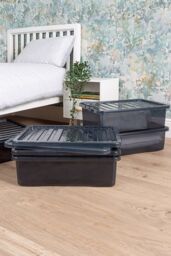 Wham Crystal 5 x 32L Stackable Plastic Storage Boxes with Lids in Black - thumbnail 1