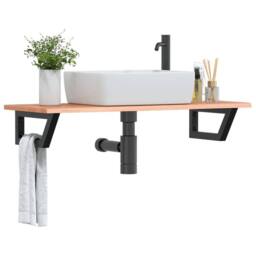 Berkfield Home Basin Shelf Wall Mounted Steel & Solid Wood Oak in Brown - thumbnail 2