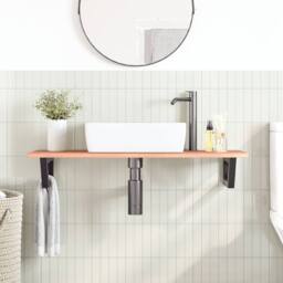 Berkfield Home Basin Shelf Wall Mounted Steel & Solid Wood Oak in Brown - thumbnail 3