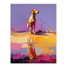 "Artery8 Wall Art Print Beach Reflections Dog Portrait Purple Orange Pink Poster Picture - Size: W18"" x H24""" - thumbnail 1