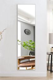 H&O Direct 40x150cm Modern Slim Frame Floor Standing Full Length Mirror in White - Size: 40x150 cm - thumbnail 3